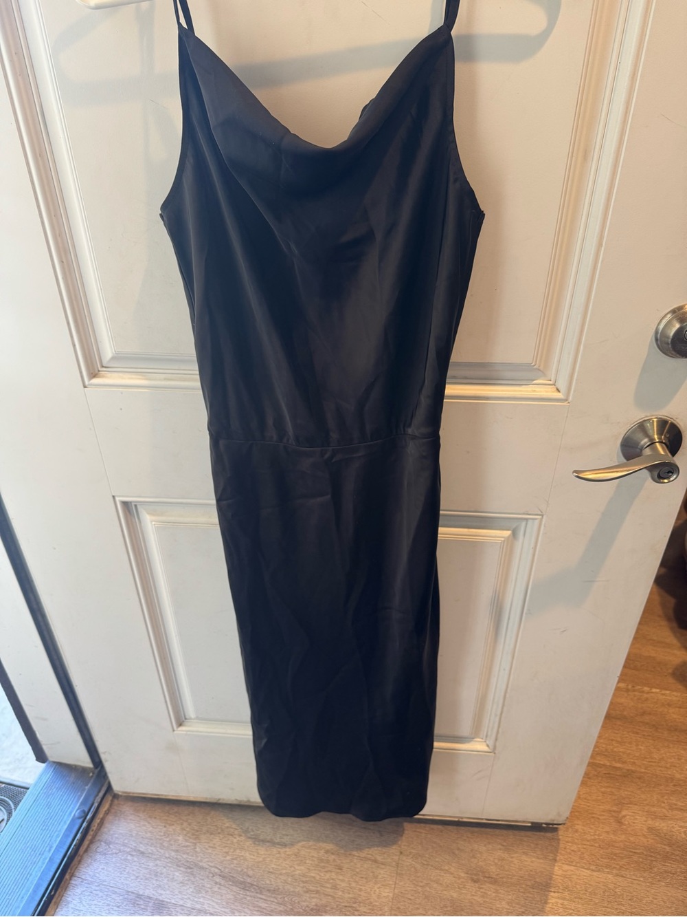 Fashion, Classic Black Slip Dress with Cowl Neck